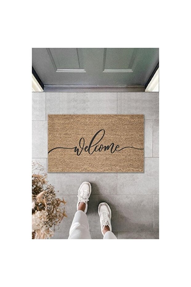 1Digital Printing Quality Brown Italic Lettering Welcome Decorative Door Mat