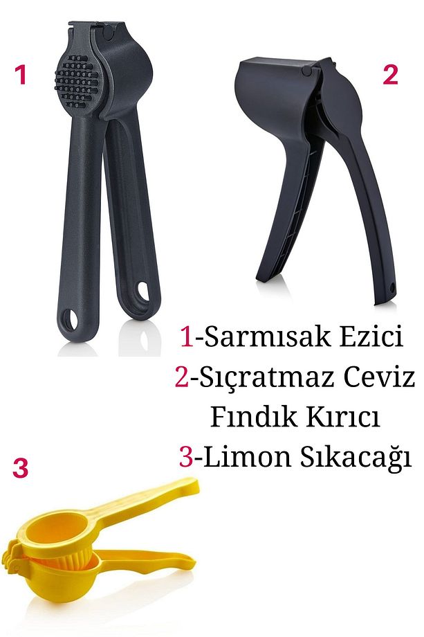 Pratik Kaliteli Siyah Sarımsak Ezici, Ceviz ve Fındık Kıracağı,Limon Sıkacağı - 1