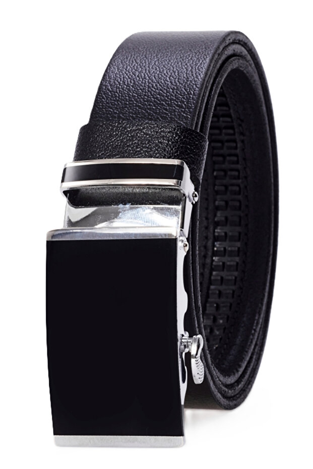 Automatic Buckle, No Holes, 100% Genuine Buffalo Leather Classic Men's Belt, Black
