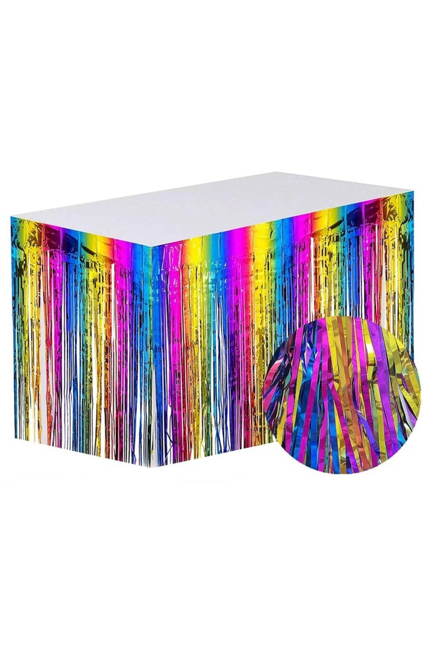 Metallic Foil Tassels Table Skirt Rainbow 74*240cm