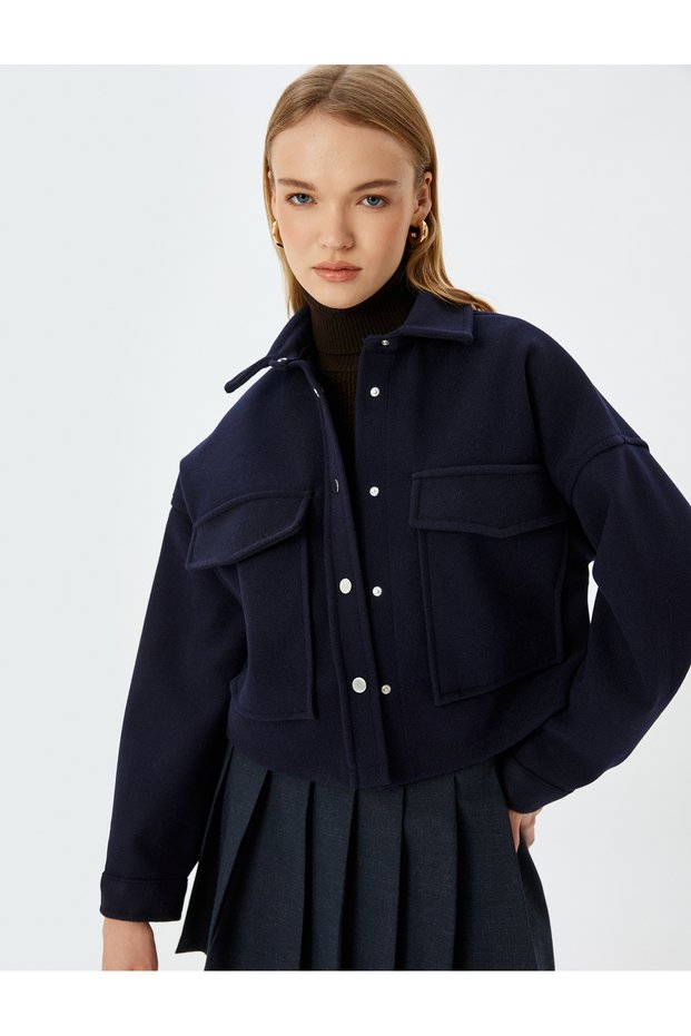Women's Navy Pocket Detail Shacket