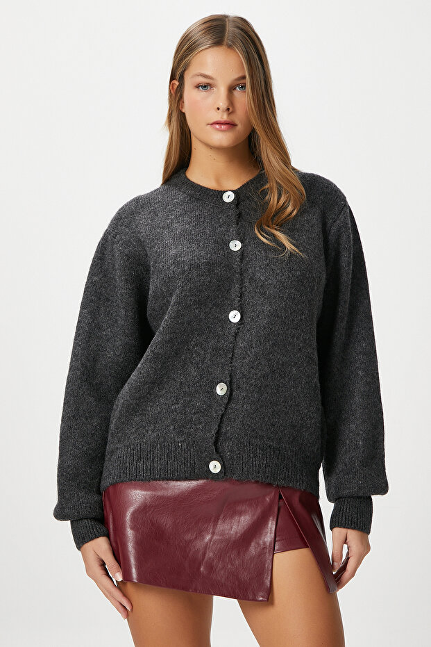 Kadın Demi Basic Yumuşak Doku Antrasit Basic Triko Hırka - 6