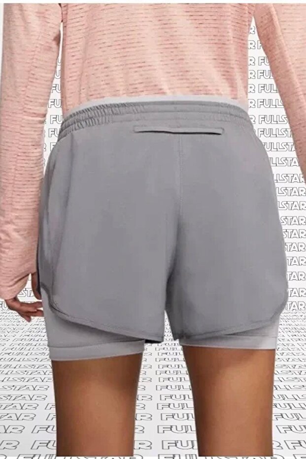 Tempo Lux 2 In 1 Run Training Shorts Ikisi Bir Arada Taytlı Şort 4 Cepli Gri - 2