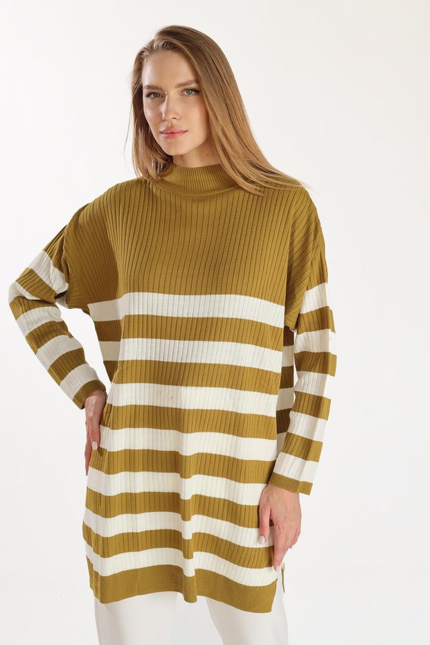 Oil Green Striped Knitwear Tunic 5330