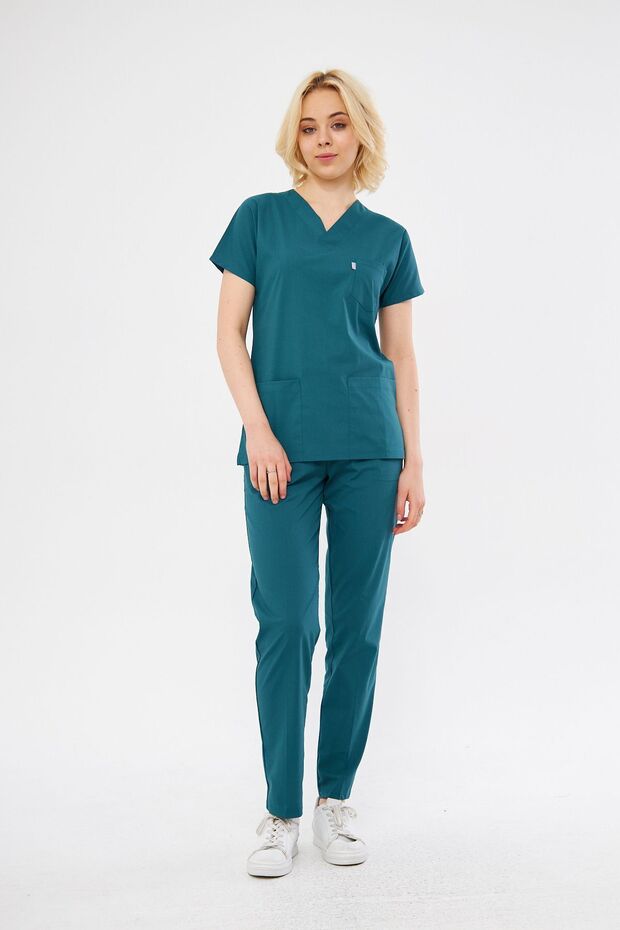 Petrol Green Stretch Fabric Unisex Batwing Sleeve Doctor and Nurse Uniform Scrubs Surgical Hospital Uniform