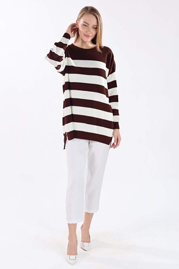 Bitter Brown Crew Neck Striped Tunic 5380 - 8
