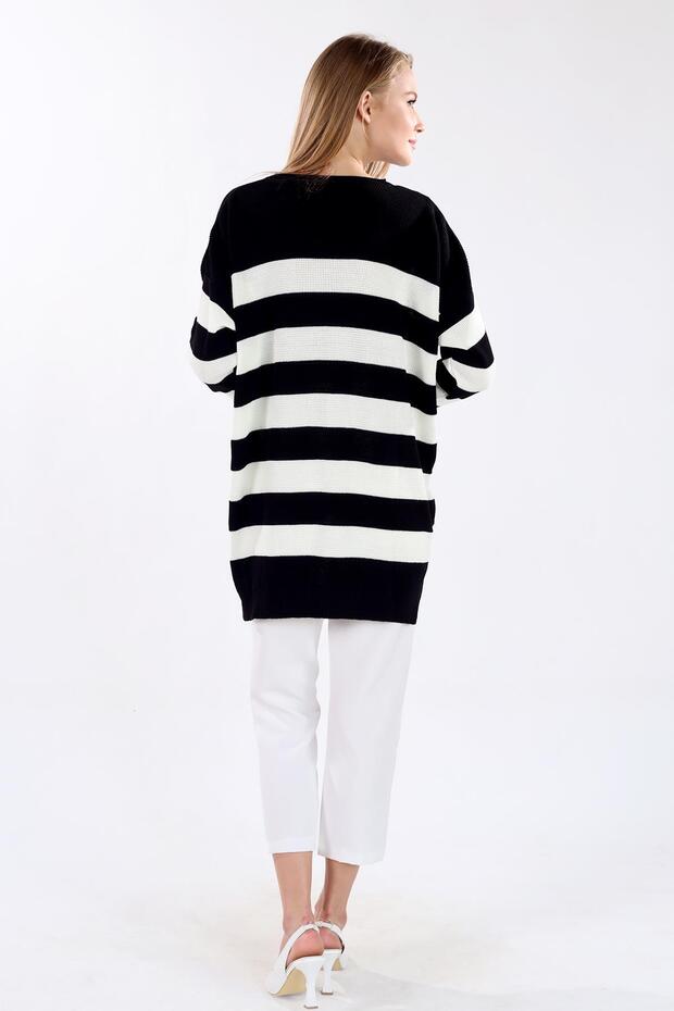 5380 Model - Black Striped Crew Neck Tunic - 5