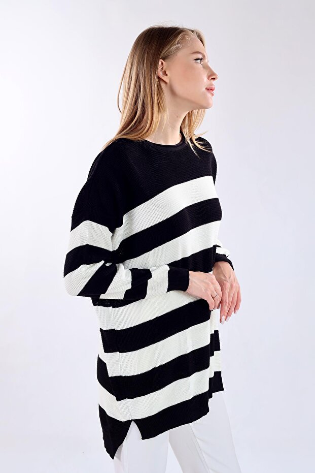 5380 Model - Black Striped Crew Neck Tunic - 1