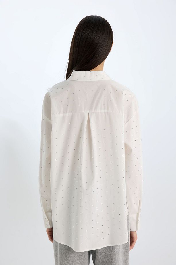 Oversize Geniş Kalıp Poplin Uzun Kollu Gömlek B6604ax24wn - 6
