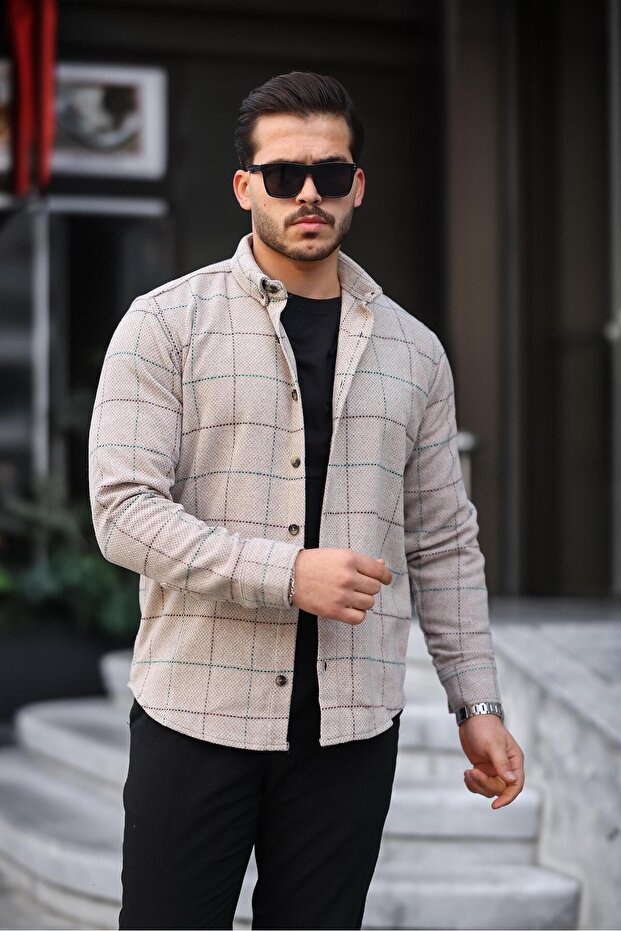 Beige Patterned Regular Fit Lumberjack Shirt - 2451