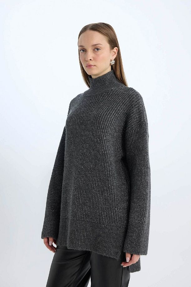 Regular Fit Balıkçı Yaka Basic Düz Triko Kazak Tunik B6376ax24wn - 3
