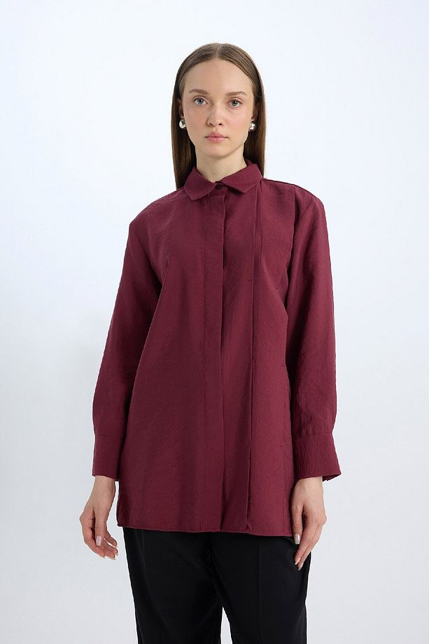 Relax Fit Modal Basic Düz Uzun Kollu Gömlek Tunik D8523ax24wn - 3