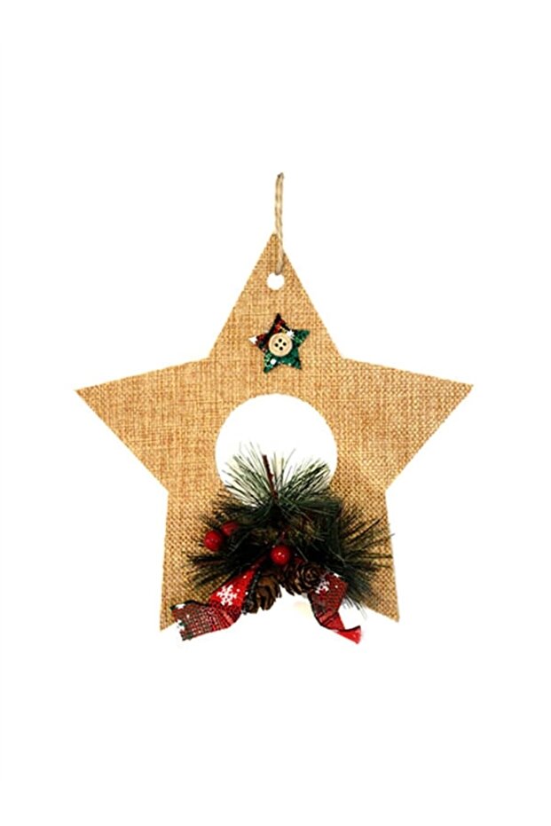 Yılbaşı Kapı Süsü Yıldız Figürlü Jüt Asmalı Kapı Dekoru - 1