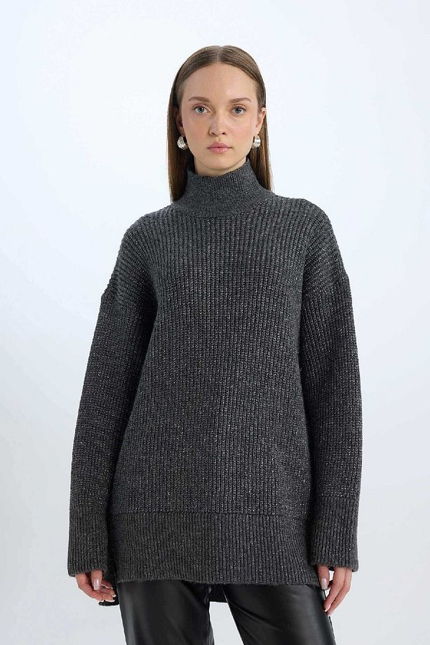 Regular Fit Balıkçı Yaka Basic Düz Triko Kazak Tunik B6376ax24wn - 1