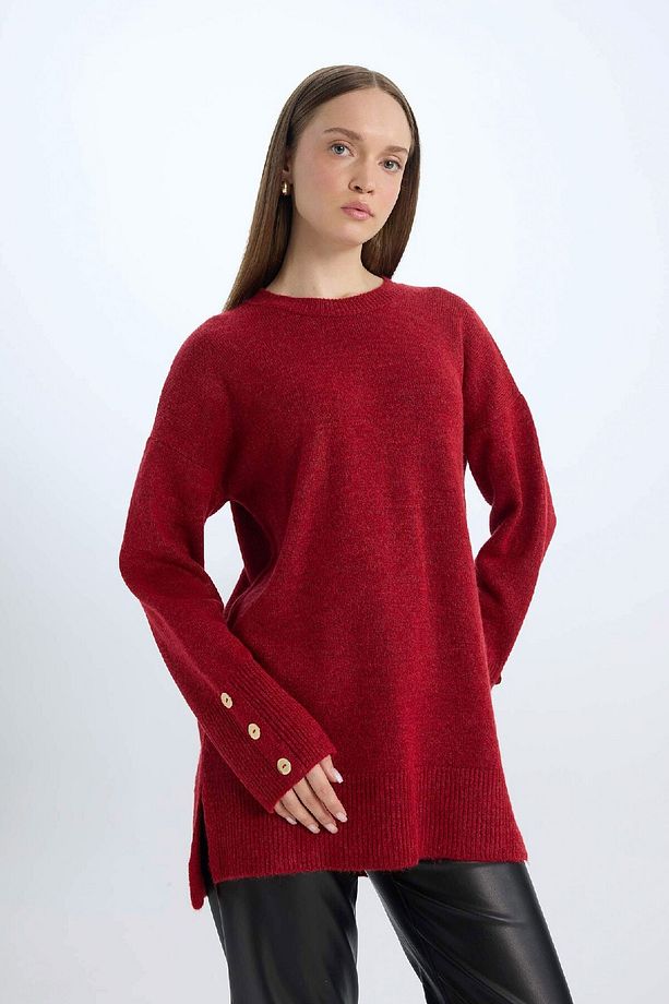 Regular Fit Bisiklet Yaka Basic Düz Kazak Tunik D2444ax24wn - 5