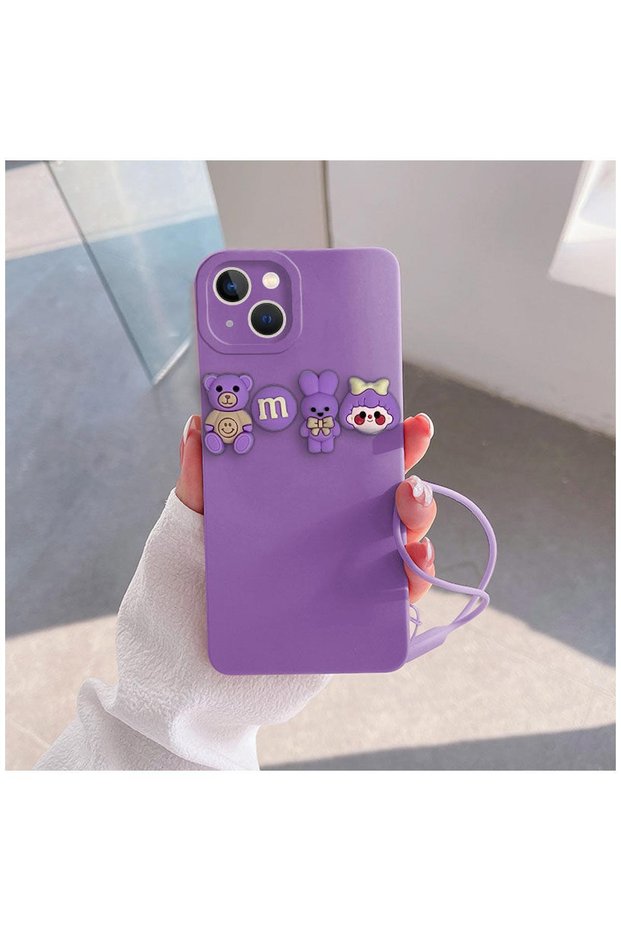 حافظة سيليكون متوافقة مع هاتف Apple iPhone 15 Plus Love Bear باللون الأرجواني