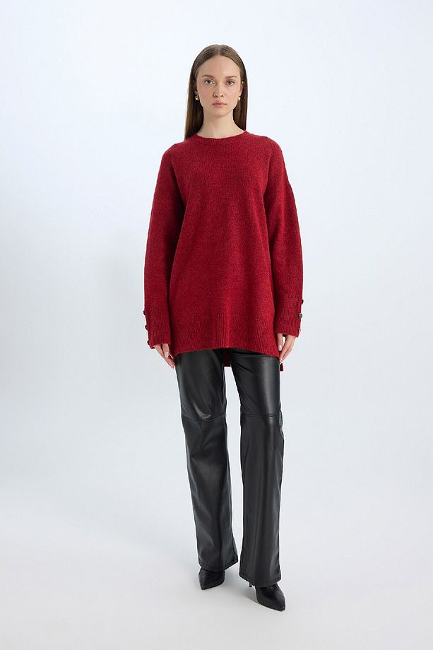Regular Fit Bisiklet Yaka Basic Düz Kazak Tunik D2444ax24wn - 2