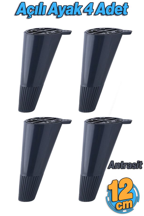 Açılı Konik 12 cm Antrasit 4 Adet Ayak Mobilya Yükseltici Baza Ayağı Koltuk Kanepe Altı Puf Ayakları - 1