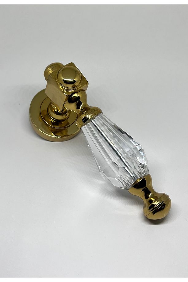 Lüks Camlı Kristal Kapı Kolu Rozetli Oda Kapı Kolu Gold 1 Takım (SAĞ BASAR VE SOL BASAR) - 2