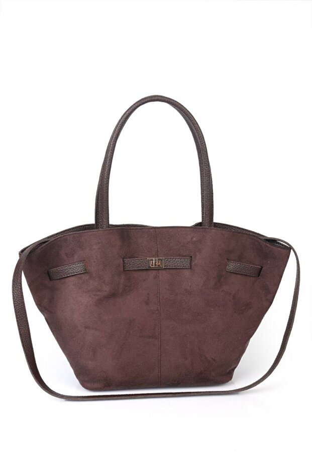 Suede Lio Model Hand and Women's Shoulder Bag Bitter Brown