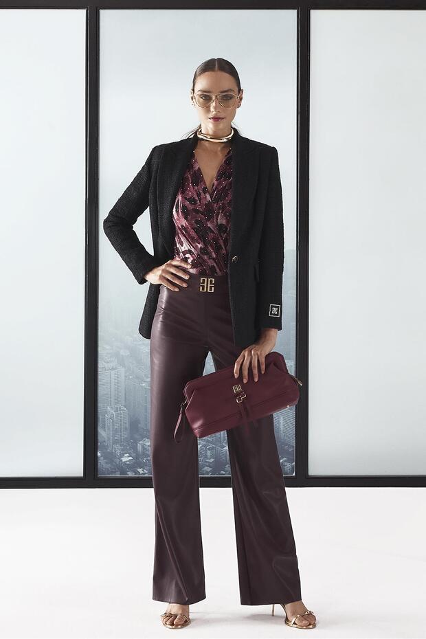 Dokulu Tek Düğmeli Blazer Ceket - 1