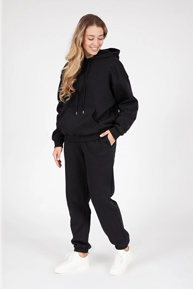 Women's 3 Thread Puff Inside Oversize Comfortable Thick Hooded Quality Tracksuit Set