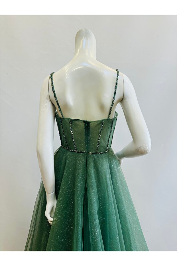 İŞLEMELİ PRENSES MODEL ABİYE ELBİSE - 4