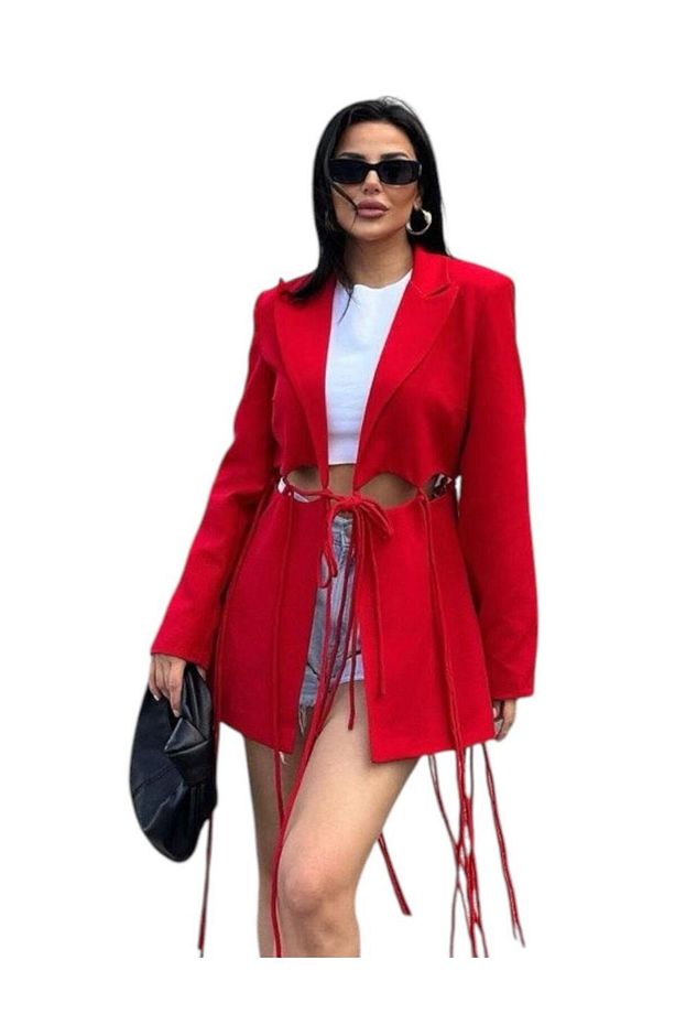 Blazer Ceket Pencere Detaylı Püsküllü - 1