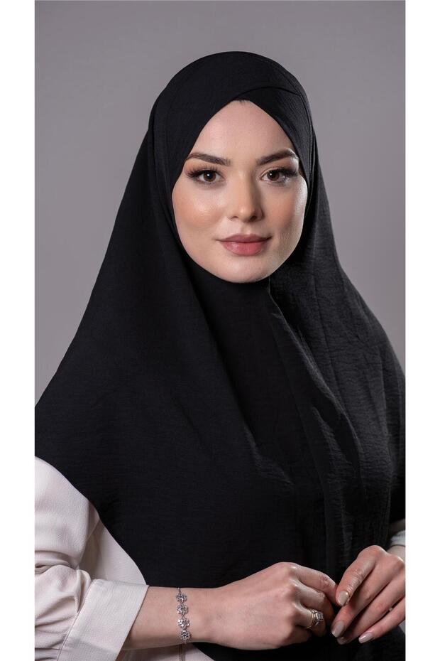 Black Practical Ready Interlocking Hijab Scarf Aerobin Fabric Cross Hijab 2307_01