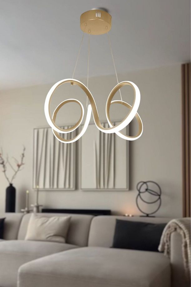 Spiral sarı 3 renk ışıklı led avize - 1
