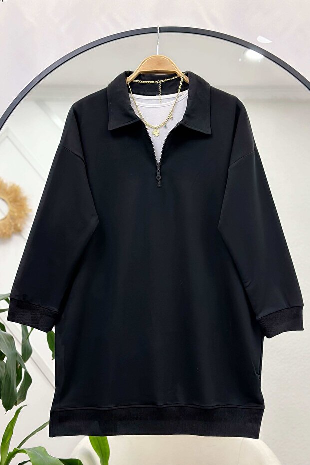 Shirt Collar Basic Tesettur Tunic - 1