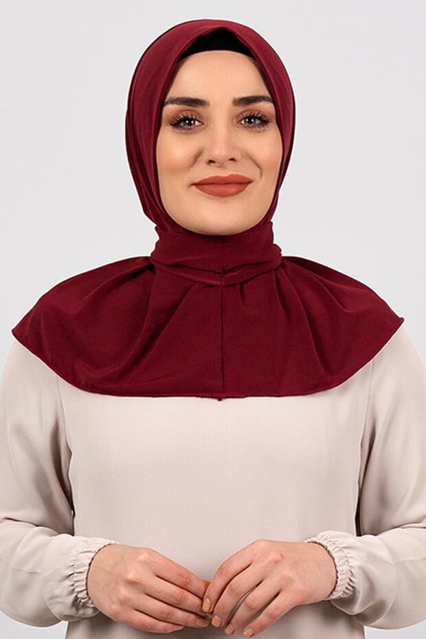 وشاح حجاب متشابك عملي جاهز باللون الأحمر الداكن من القماش الرملي مع أزرار كبس في الخلف 2101_16
