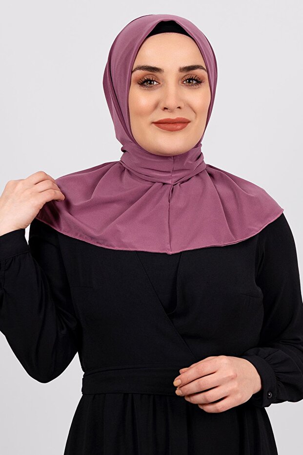 Wine Practical Ready-made Interlocking Hijab Scarf Sandy Fabric with Snaps at the Back 2101_08