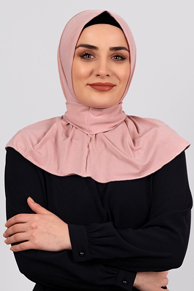 وشاح حجاب متشابك جاهز عملي مسحوق قماش رملي مع أزرار كبس في الخلف 2101_06