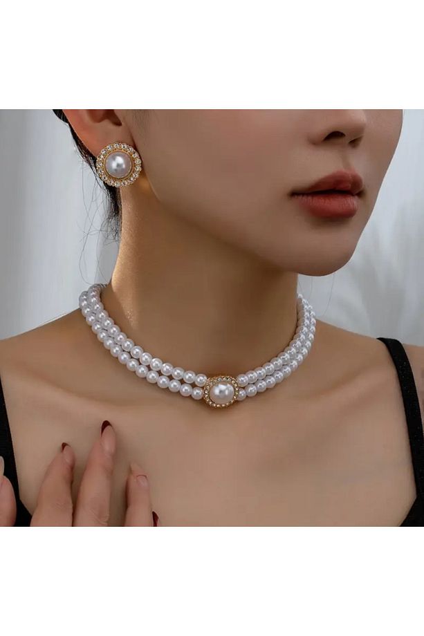Rose Küpe & Kolye İnci Set 2'Li - 5