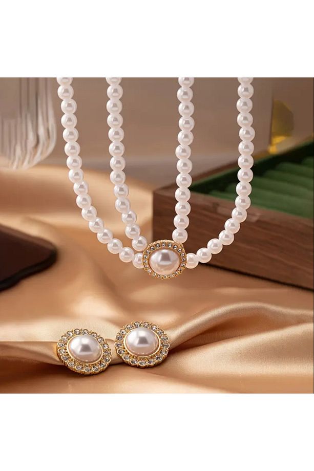Rose Küpe & Kolye İnci Set 2'Li - 3