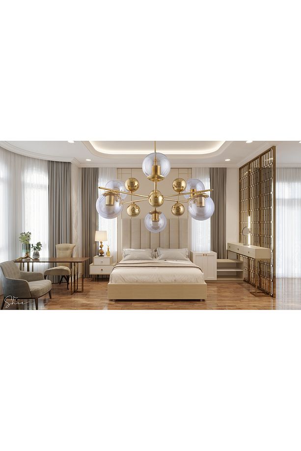 Salkım 6 Lı Gold (Sarı) Şeffaf Camlı Sarkıt Avize - 4