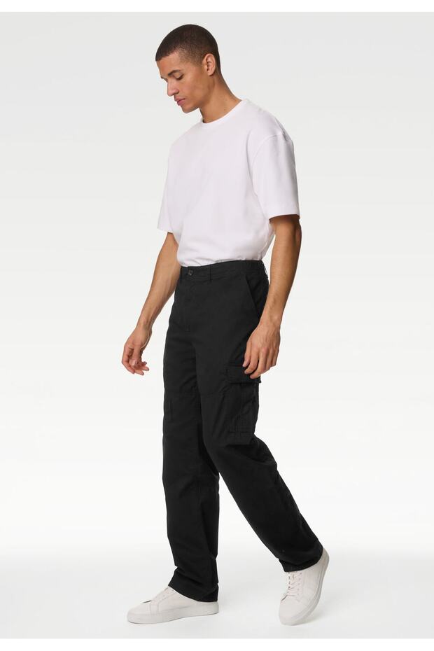 Saf Pamuklu Loose Fit Kargo Pantolon - 2