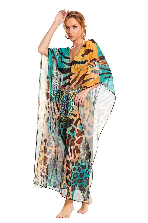 Bej Leopar Desen Uzun Pareo - 3