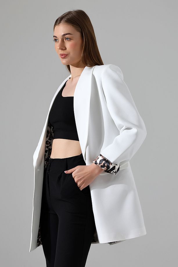 blazer ceket tek düğmelı astarlı leopar - 8