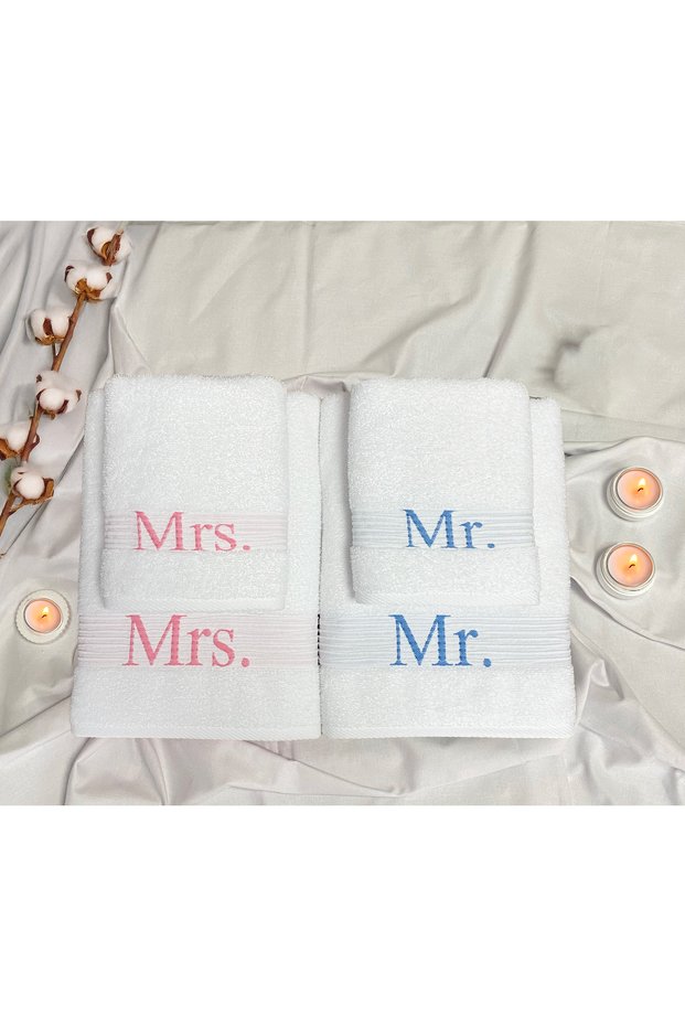 Mrs.&Mr 100% Cotton Jacquard Set of 4 Shower Towels 70X140 / 50X90