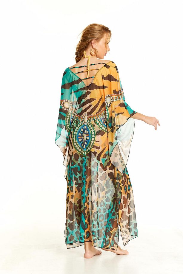 Bej Leopar Desen Uzun Pareo - 2