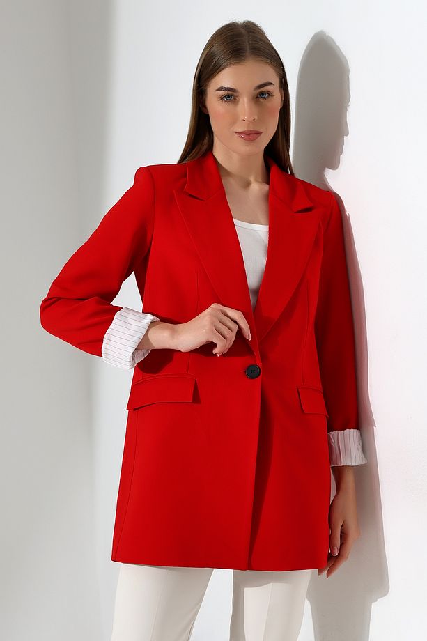 kırmızı blazer ceket tek düğmelı astarlı - 5