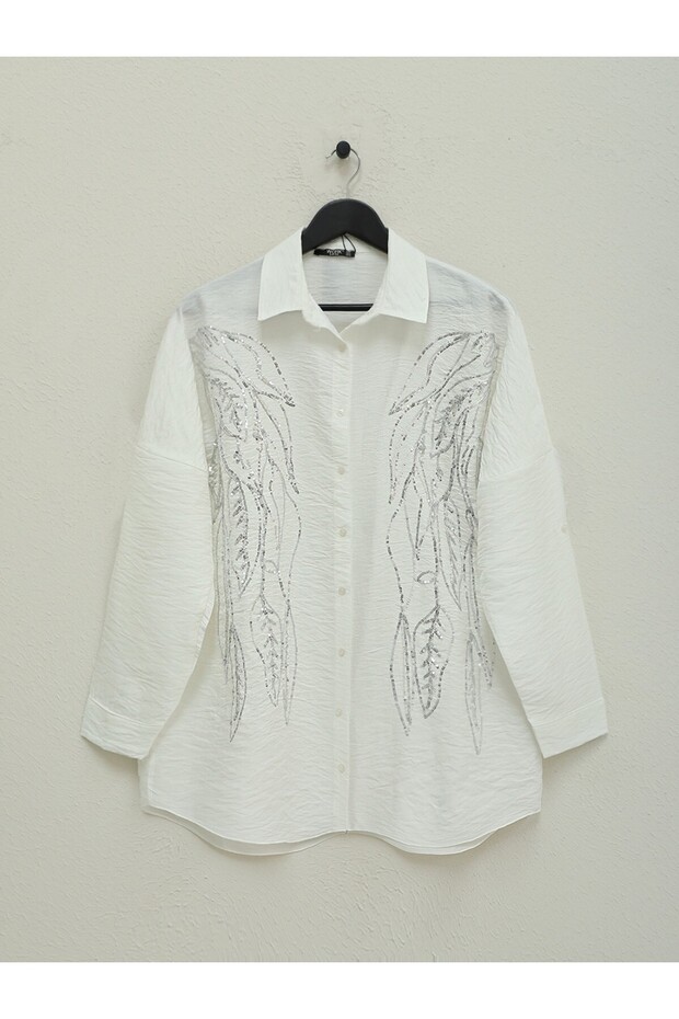 قميص مزين بالترتر على شكل ورقة شجر - 2