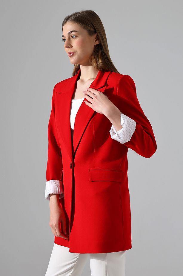kırmızı blazer ceket tek düğmelı astarlı - 3