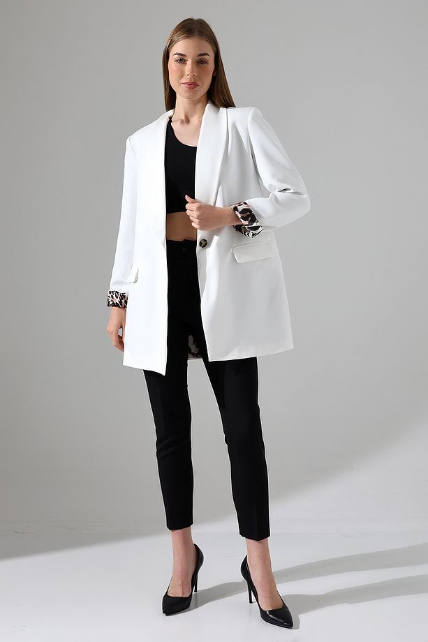 blazer ceket tek düğmelı astarlı leopar - 7