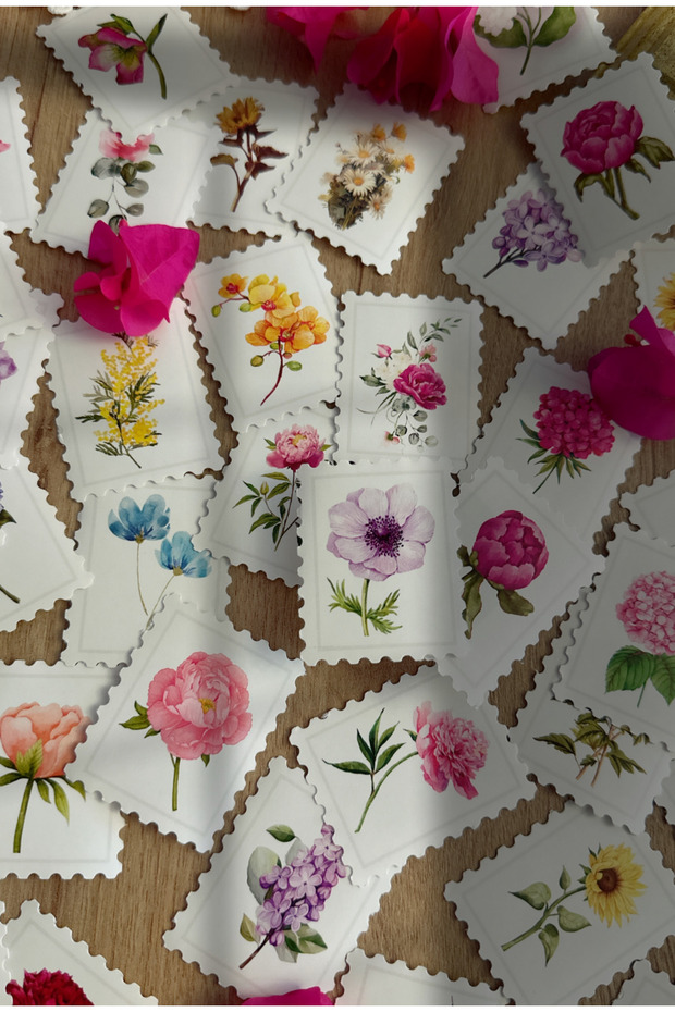 Pul Çiçekler Sticker Koleksiyonu - Bullet Journal Sticker / Defter / Ajanda / Çıkartma/Planner/Book - 2