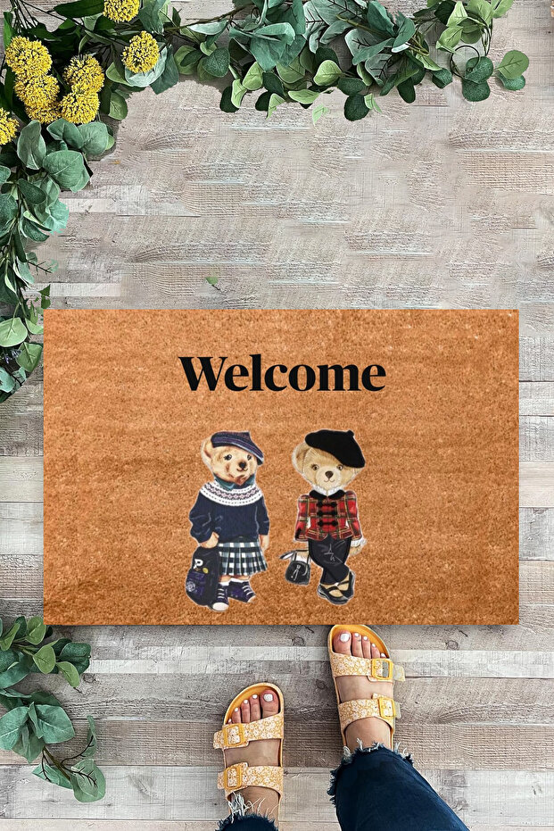 Door Mat with Teddy Bear Figure, Patterned Interior and Exterior Door Mat, Digital Printing Mat
