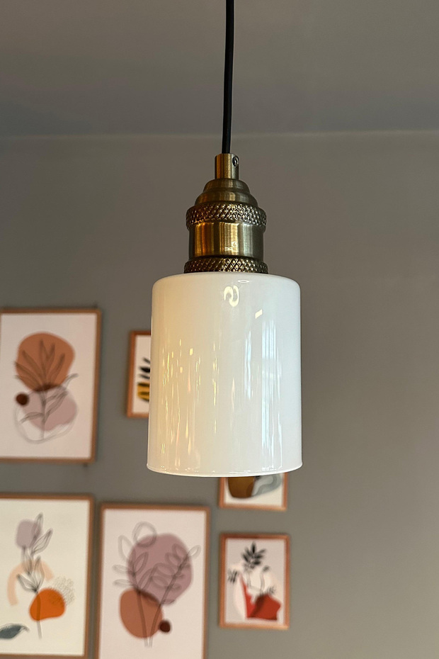 Tiny Beyaz Cam Modern Lale Başlık Tekli Sarkıt Avize E27 Eskitme - 7