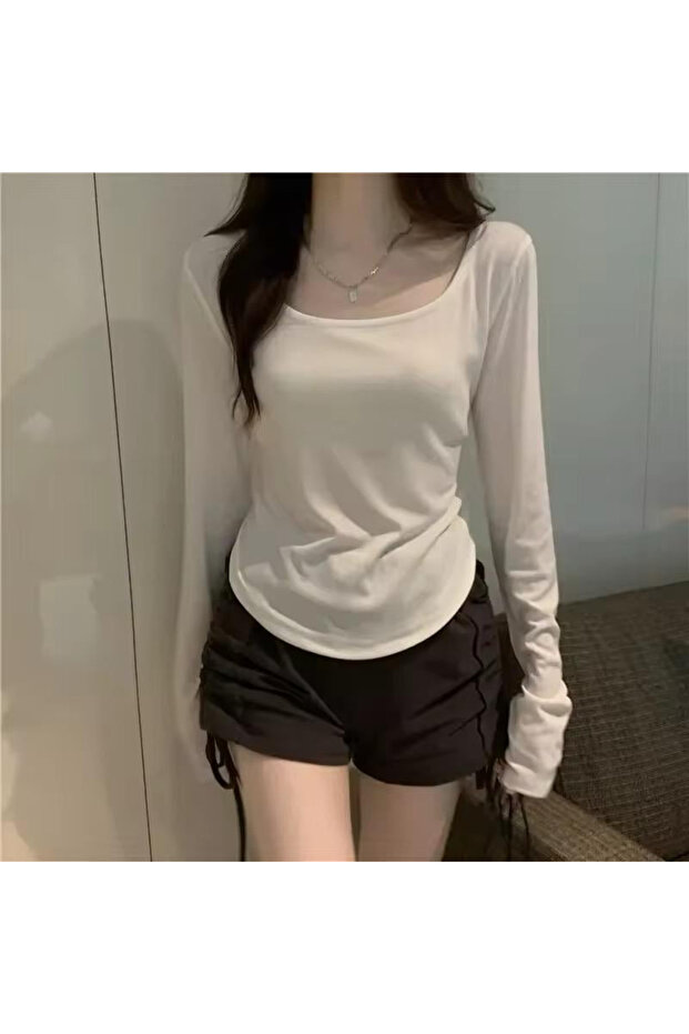 Y2K Basic Uzun Kollu Crop - 1